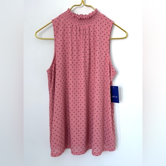 NWT Apt. 9 Pink Polka Dot High Neck Stretch Lined Sleeveless Blouse Size Small - Picture 1 of 9